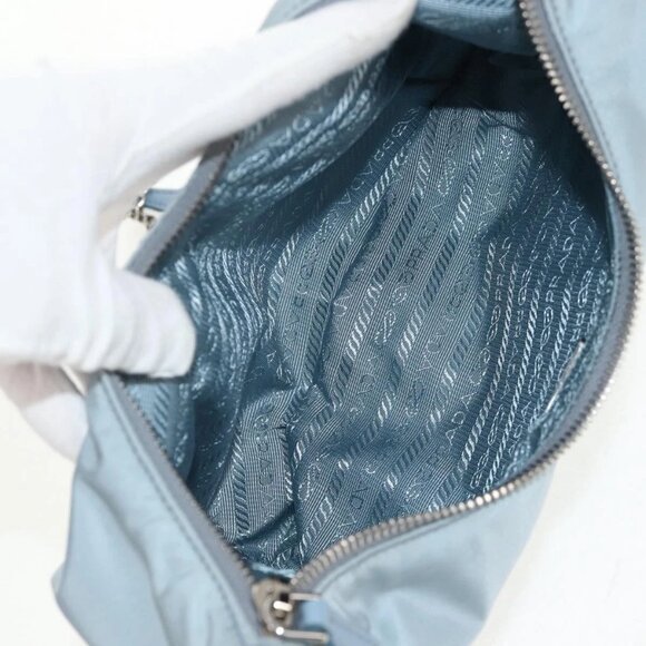 PRADA Chain Shoulder Bag Nylon Light Blue Silver Auth 145974M - Picture 12 of 16